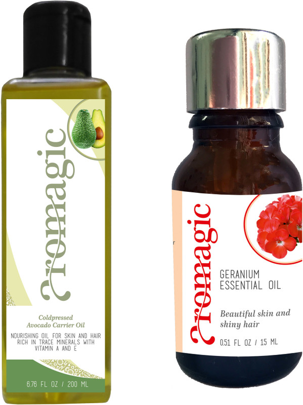 aromagic 100% Pure hair thickening combo for dry and chemically treated damaged hair(100% Pure Avocado oil + Geranium Essential oil) 215 ml Hair Oil(215 ml)