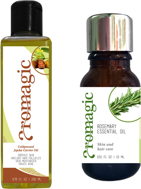 aromagic 100% Pure and natural hair thickening combo for oily hair -100% pure undiluted Jojoba + Rosemary essential oil ( great for thinning oily hair) 200ml Hair Oil(215 ml)