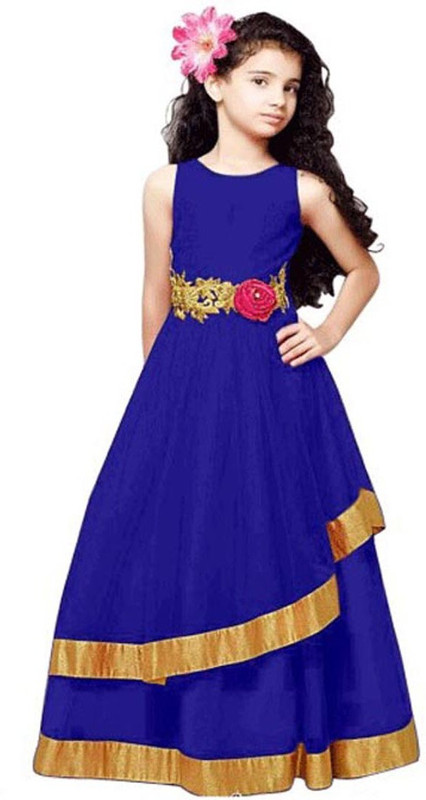 satyamfab Girls Maxi/Full Length Party Dress(Light Blue, Sleeveless)
