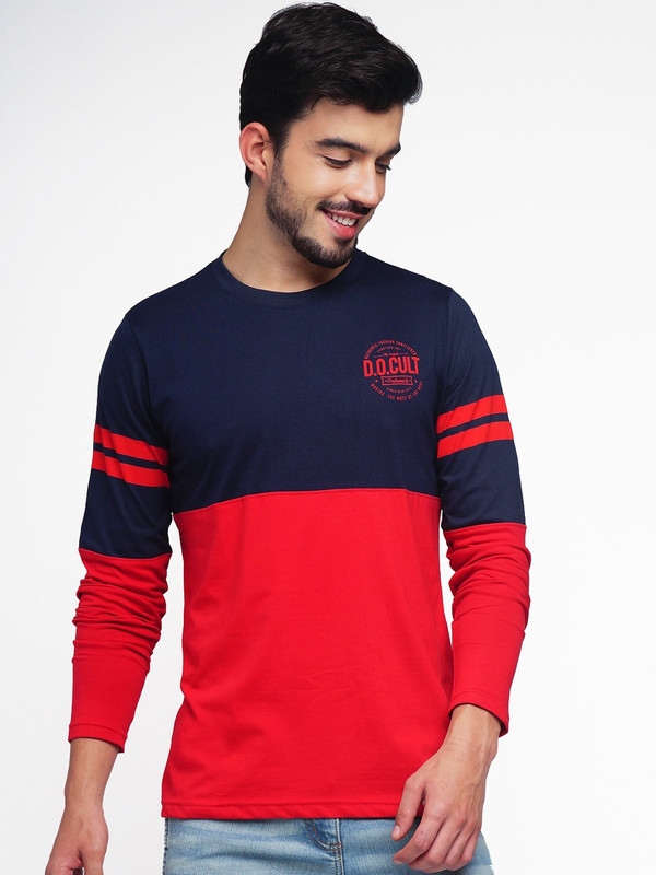 DIFFERENCE OF OPINION Printed Men Round Neck Blue, Red T-Shirt