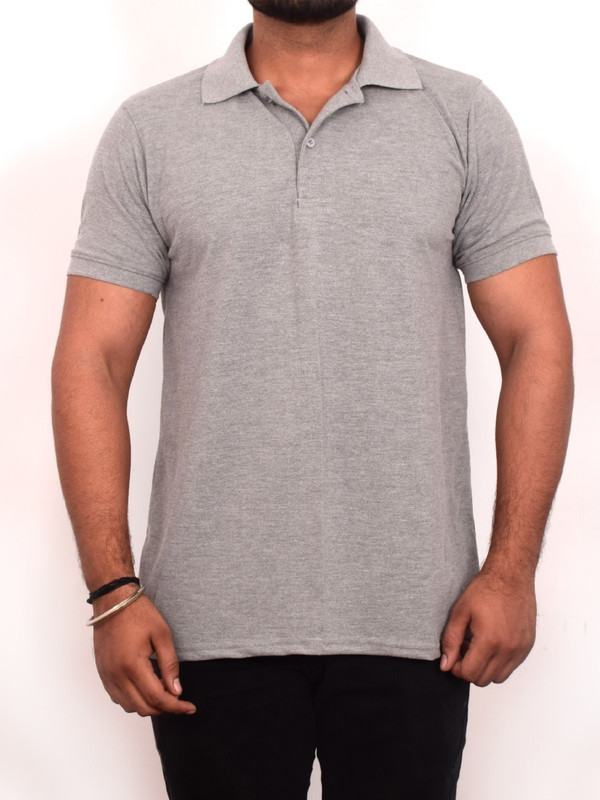 geist Solid Men Polo Neck Grey T-Shirt