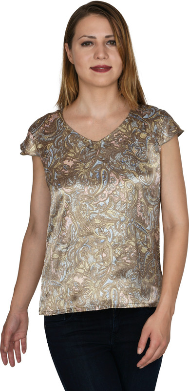 two lucky Casual Cap Sleeve Printed Women Multicolor Top