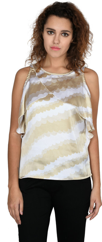 two lucky Casual Sleeveless Printed Women White Top