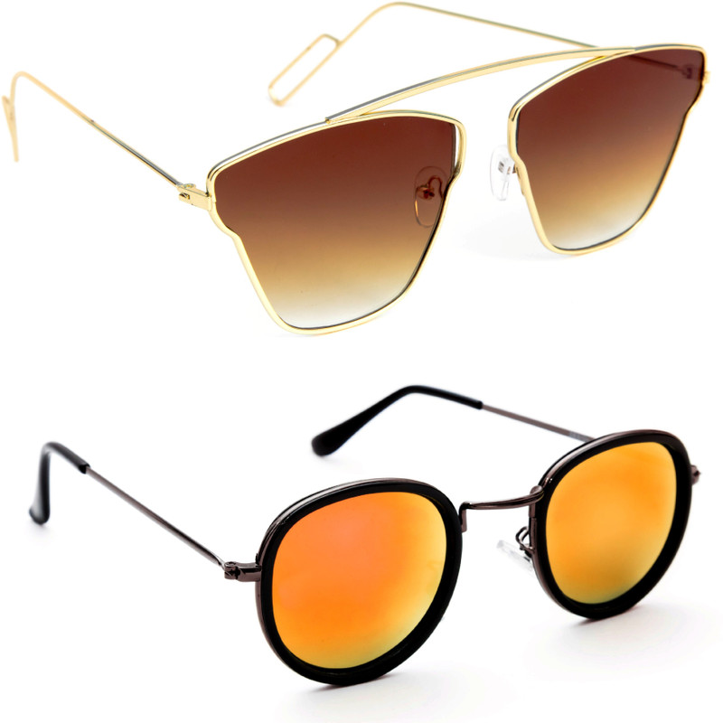 TheWhoop Aviator, Wayfarer Sunglasses(Brown, Orange)