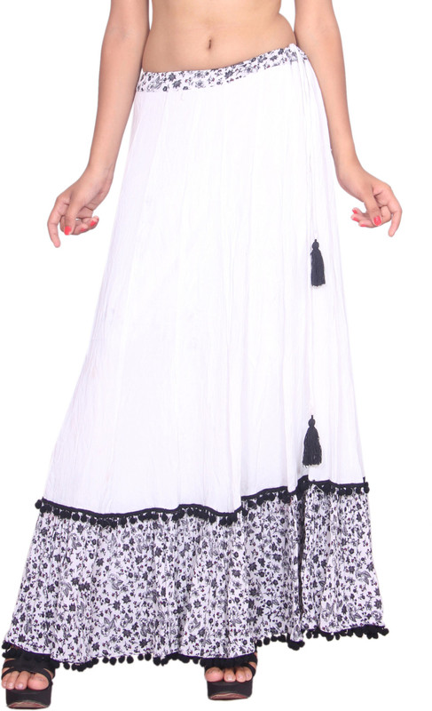 vikha enterprises Printed Women A-line White Skirt