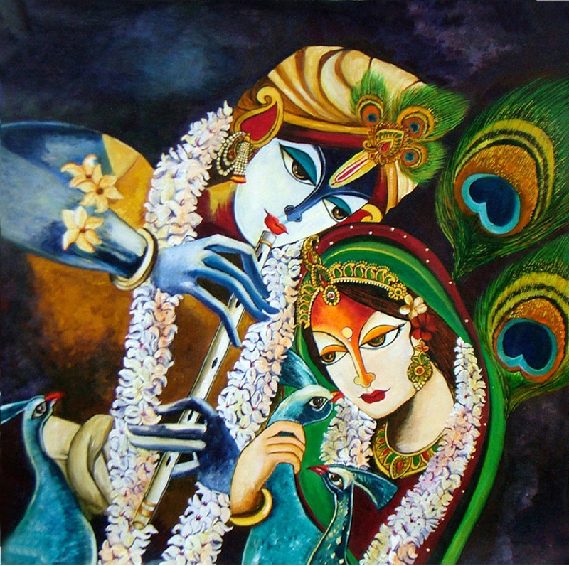 razwada Large Radha Krishna Super Quality Fine Self Adhesive Vinyl Sticker(Pack of 1)