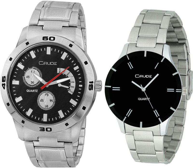 crude rg745 Bond collection black dial combo genuine leather strap steel case formal standard look watch Analog Watch  - For Couple