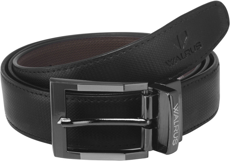 walrus Men Casual Black Synthetic Reversible Belt