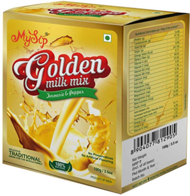 Mysip Golden Milk Mix - 100 Grams ( 100 % Natural , No Preservatives , No Artificial Colour, Delicious,Traditional & Ayurvedic recipie )Turmeric , Pepper & Spice Mixes -(100 g)