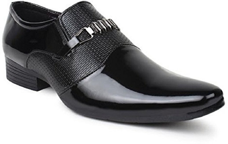 shoes cart Men's formal synthetic shoes Slip On For Men(Black)