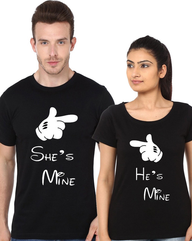 melcom Printed Men & Women Round Neck Black T-Shirt(Pack of 2)