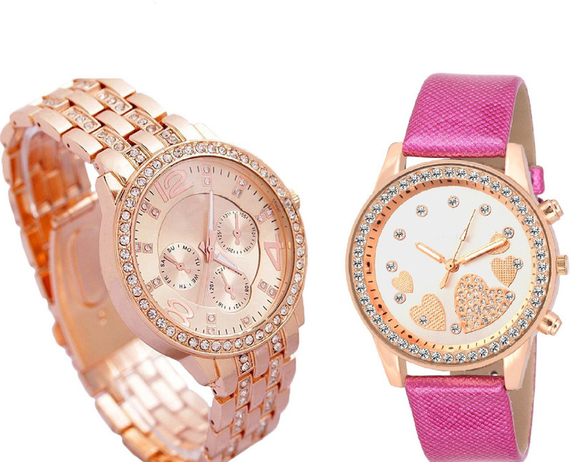 sooms Rhinestone Studded Analog rose gold Dial artificial chronograph with QUEEN OF HEARTSSOOMS SL-0068 SUPER BEAUTIFUL LADIES DIAMOND STUDDED party wear Analog Watch  - For Women