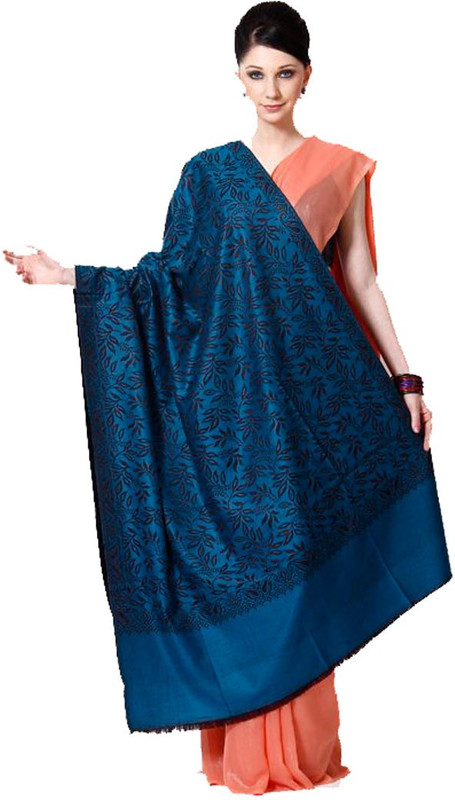aarzoo Pure Wool Paisley Women Shawl(Blue)