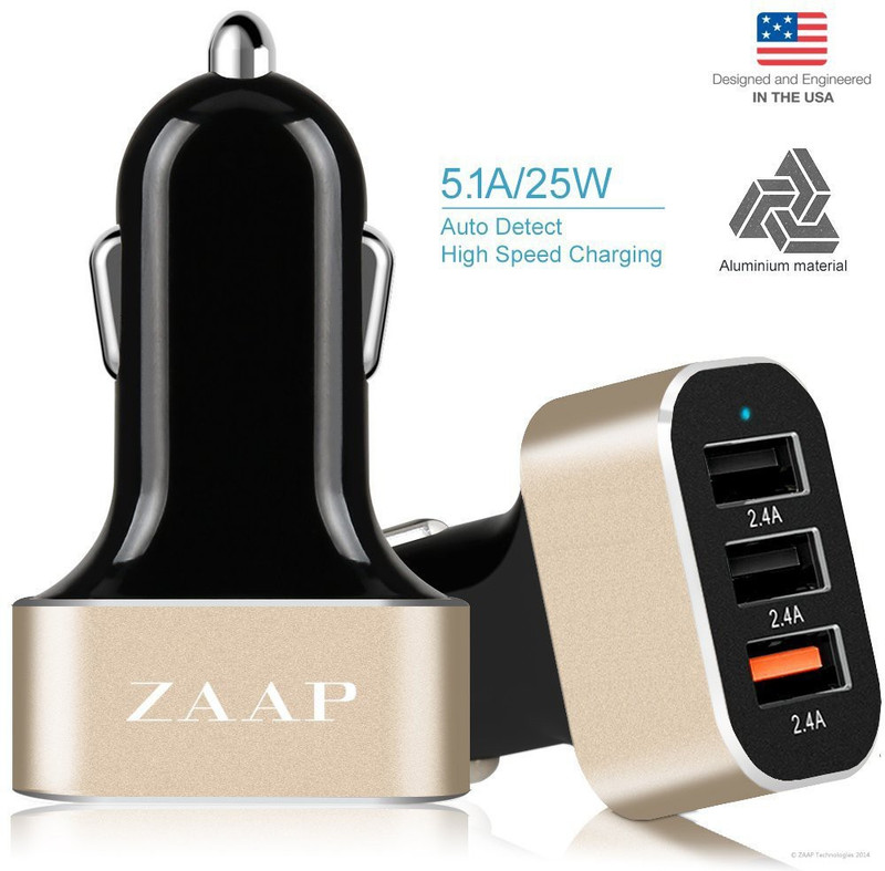 ZAAP 2.4 amp Turbo Car Charger(Gold)