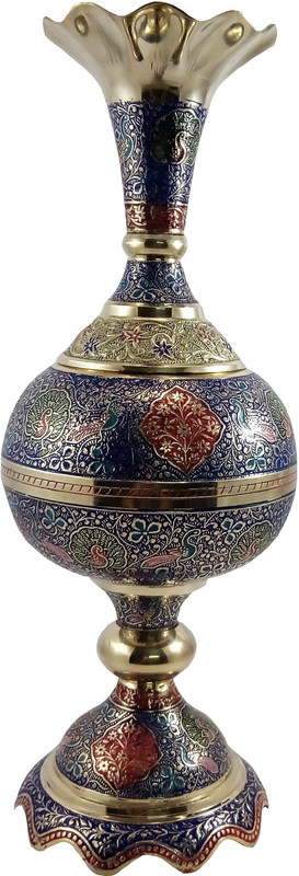 mozohub MOZO HUB Brass Navy Blue Flower vase Antique Arbi pattern 36 cm Brass Vase(11 inch, Blue)