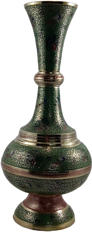 mozohub MOZO HUB Brass Green Flower vase Arbi Surai pattern 39 cm Brass Vase(16 inch, Green)
