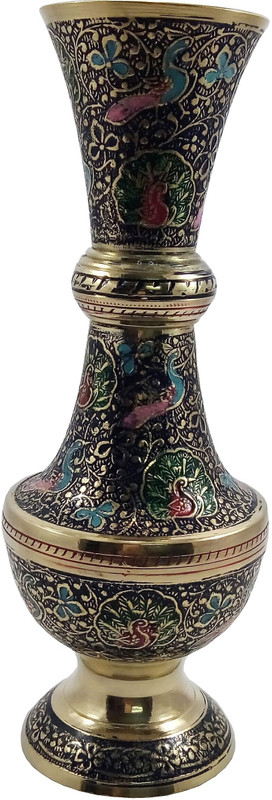 mozohub MOZO HUB Brass Black Flower vase Arbi pattern 25 cm Brass Vase(10 inch, Black)