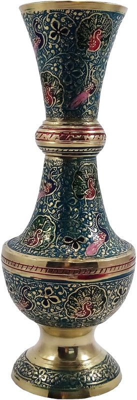 mozohub MOZO HUB Brass Sky Blue Flower vase Arbi pattern 25 cm Brass Vase(10 inch, Blue)