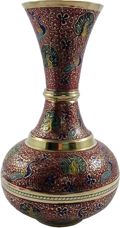 mozohub MOZO HUB Brass Red Flower vase Lutia pattern 23 cm Brass Vase(7 inch, Red)