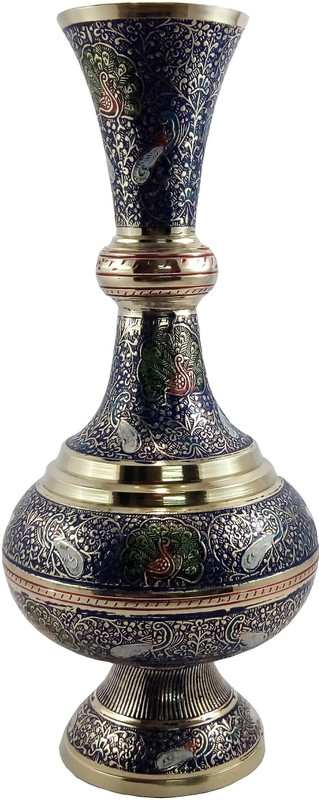 mozohub MOZO HUB Brass Navy Blue Flower vase Arbi Surai pattern 33 cm Brass Vase(12 inch, Blue)