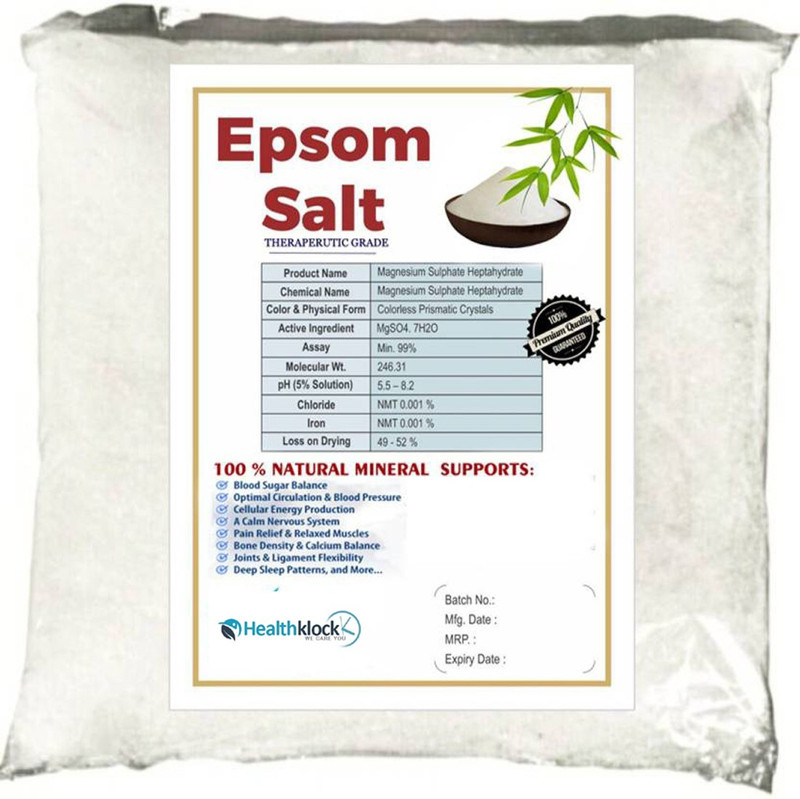 healthklock 100 % Pure Epsom Salt , 5Kg and 250 gm Sachet free(5000 g)