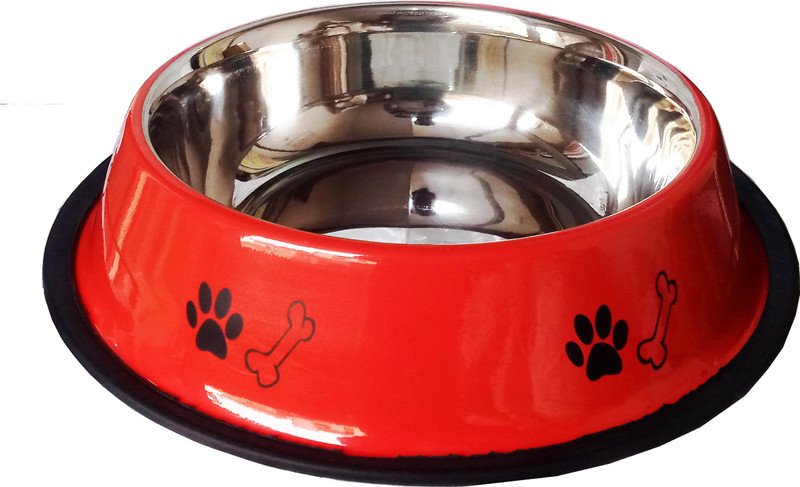 Petshop7 950 ML Medium Dog Round Stainless Steel Pet Round Stainless Steel Pet Bowl(950 ml Red)
