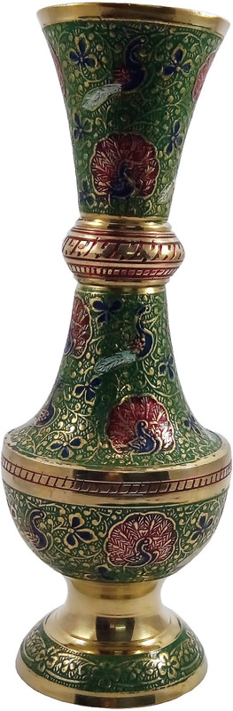 mozohub MOZO HUB Brass Green Flower vase Arbi pattern 25 cm Brass Vase(10 inch, Green)
