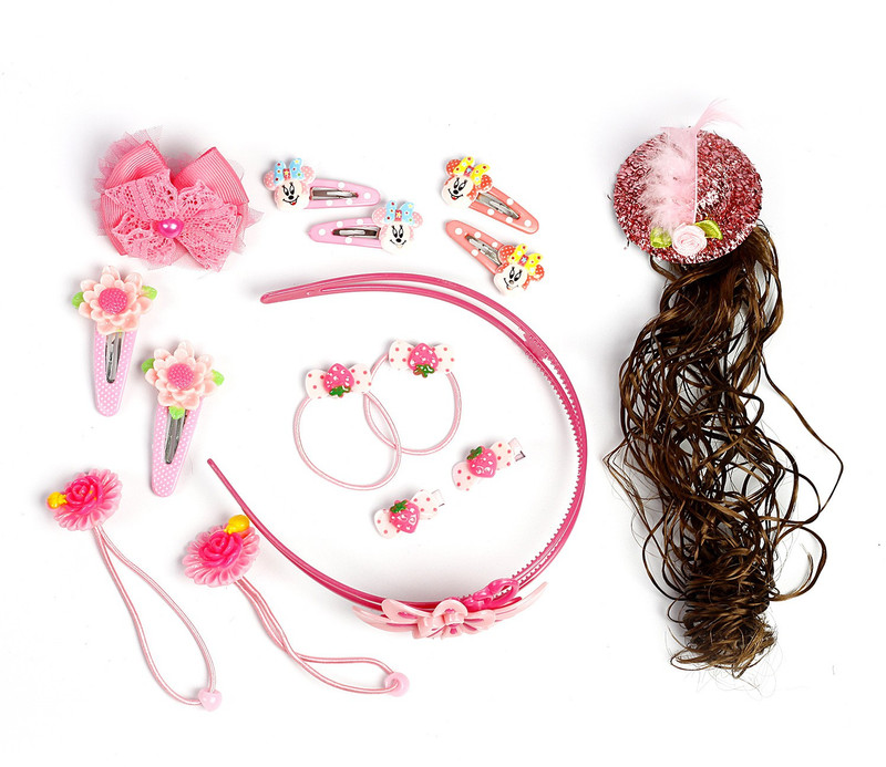 sringhar Hair Accessories set of 15 pcs Hair Accessory Set, Hair Band, Tic Tac Clip, Rubber Band(Pink)