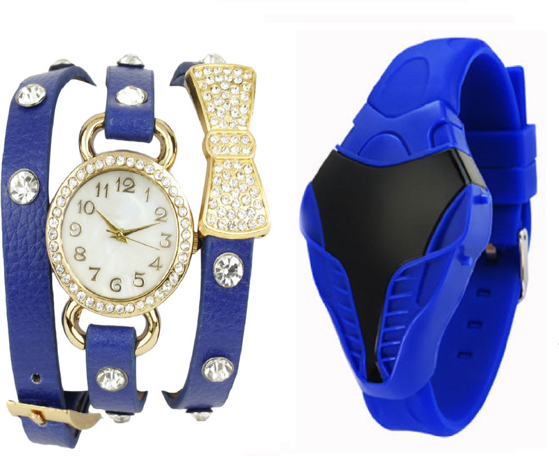 sooms blue cobra digital led boys watch with blue bo-tie bracelet and diamond studded ladies party wear Analog-Digital Watch  - For Women
