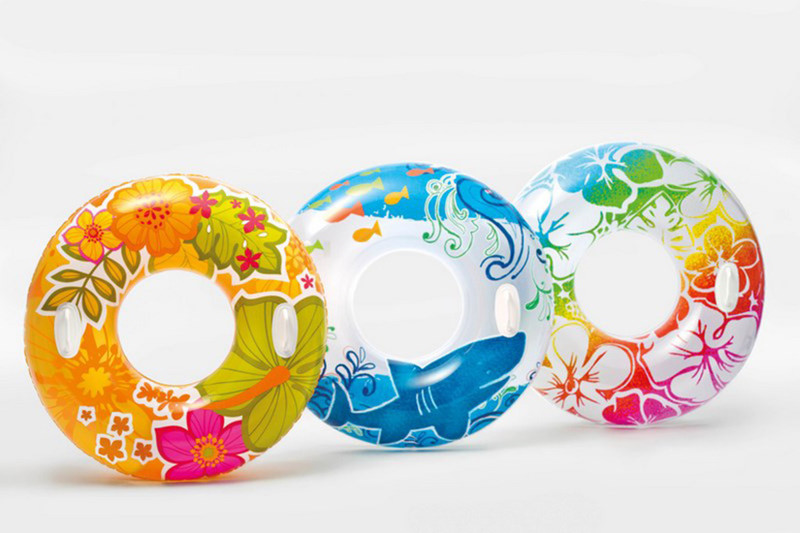 Intex ® Original Inflatable 1 fancy transparent water swimming ring With Handle For Adults and kids Inflatable Pool Accessory(Multicolor)
