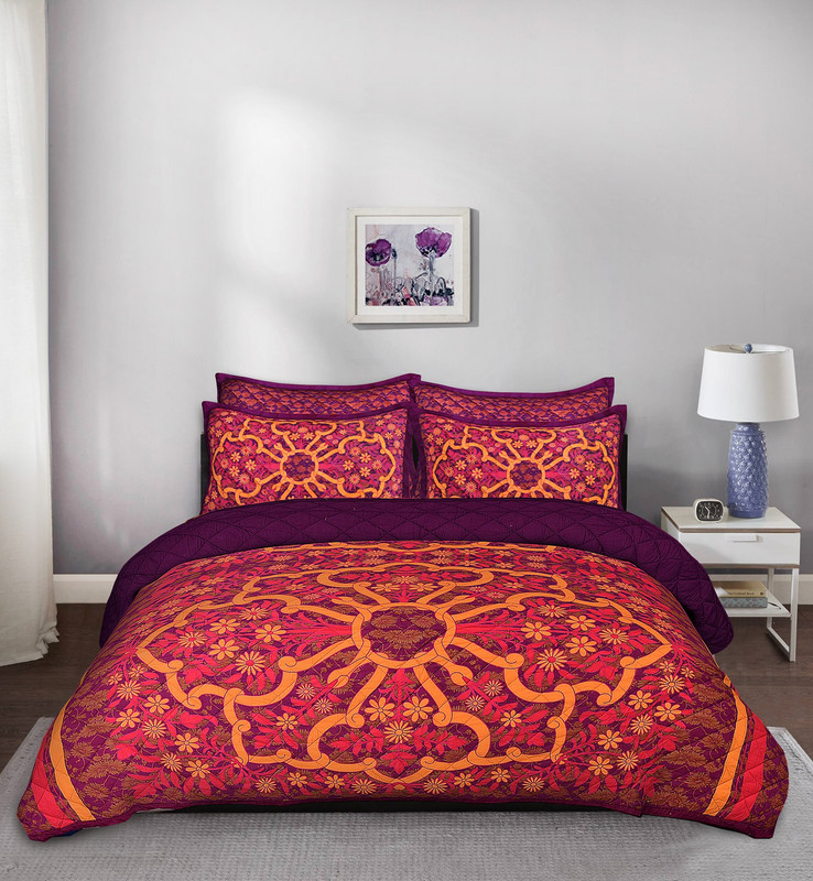 fatfatiya Cotton King Bed Spread(Purple, Pink)