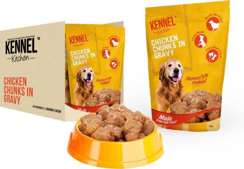 kennel kitchen Chicken Chunks in Gravy 100 gms(3 kg, Pack of 30) Chicken 3 kg Wet Dog Food(Pack of 30)