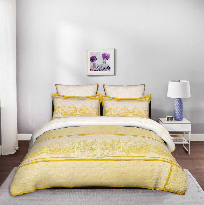 fatfatiya Cotton King Bed Spread(Yellow, Peach)