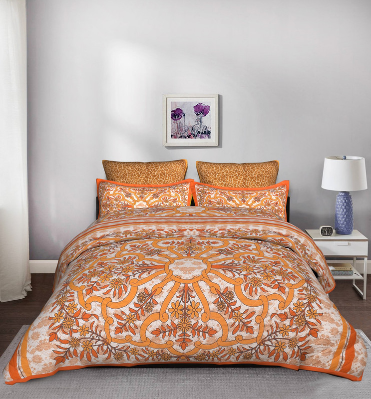 fatfatiya Cotton King Bed Spread(Orange, Peach)
