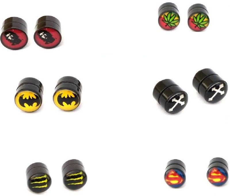 lana vels Set of 6 SUPERHERO For Both Ear Crystal Stone Magnetic Earring