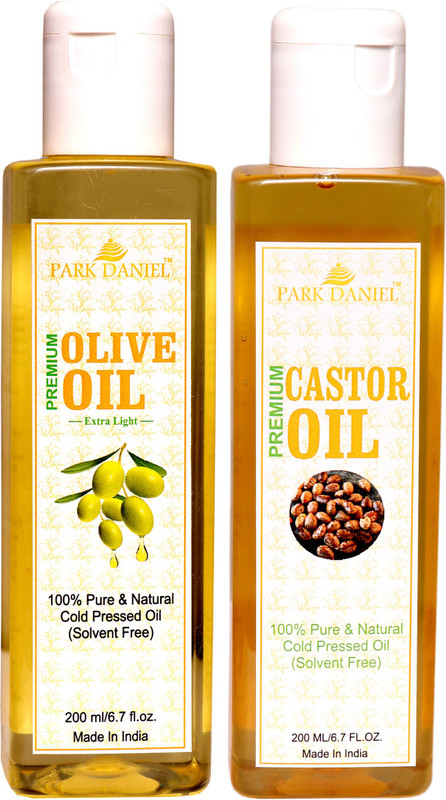 Park Daniel Pure Olive Oil and Cold pressed Castor oil Combo of 2 bottles of 200 ml(400 ml)(400 ml)