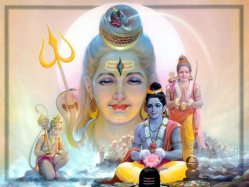 razwada Large Lord Ram Worshiping Shiva Larg self Adhesive super Fine Quality Vinyl/Self Adhesive  Sticker(Pack of 1)