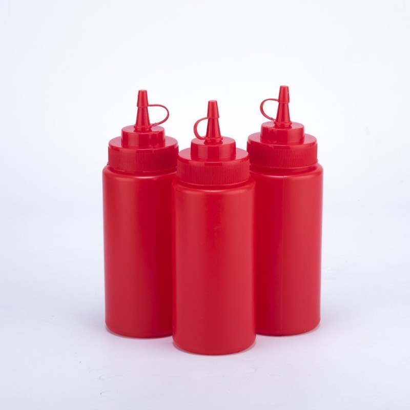 Godskitchen 24 Ounce (Set of 3) Red, Squeeze Bottles, Ideal For Ketchup, Mustard Mayo Hot Sauces, Olive Oil Etc. - BPA free 720 ml Bottle(Pack of 3, Red)