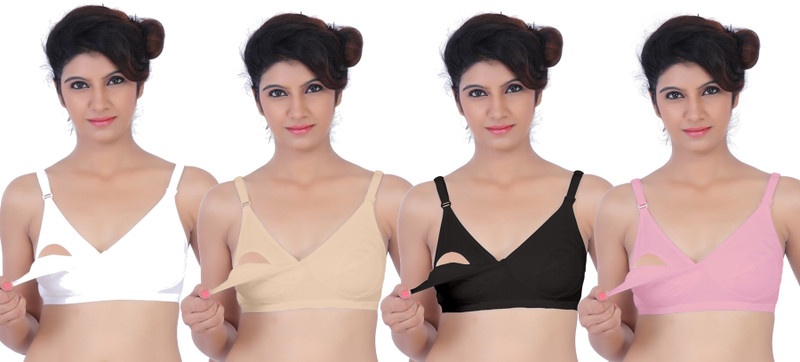 Fabme Feeding Women Maternity/Nursing Non Padded Bra(Brown, White, Black, Pink)