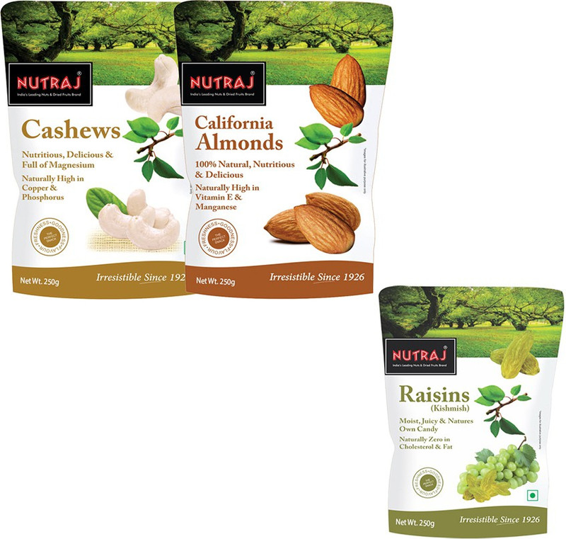 Nutraj Dry Fruits Super Saver Pack 750g Cashews, Almonds, Raisins(3 x 250 g)