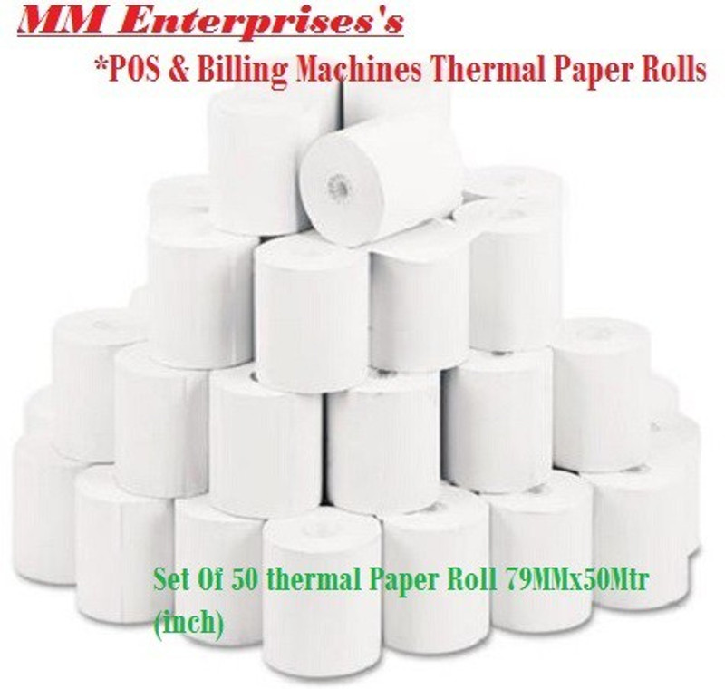 mm enterprises 79mmx50mtr(3Inch) billing machine rolls 3inch Thermal Paper(Set of 50, White)