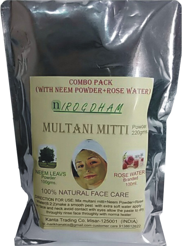 nirogdham MULTANI MITTI WITH ROSE WATER AND NEEM LEAVES POWDER(0.45 g)