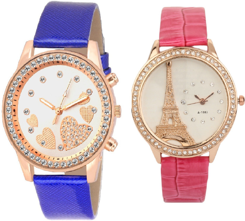 sooms Effil tower new original paris Dial Multicolour Leather Pink Strap WITH QUEEN OF HEARTSSOOMS SL-0068 BLUE STRAP SUPER BEAUTIFUL LADIES PARTY WEAR Analog Watch  - For Women