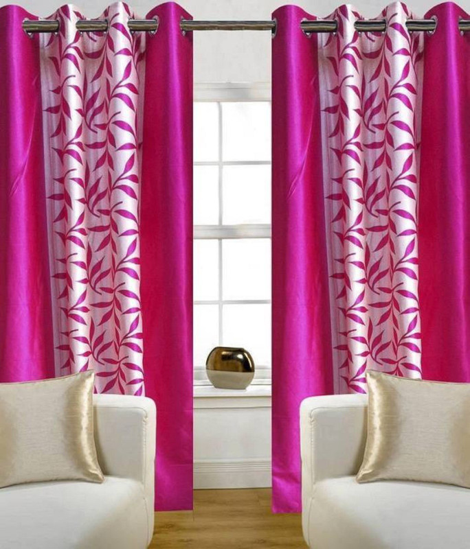 abhi tex 213 cm (7 ft) Polyester Door Curtain (Pack Of 2)(Printed, Pink)