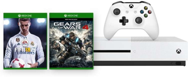Microsoft Xbox One S Console One TB with FIFA 18, Gear Of War 4(White)