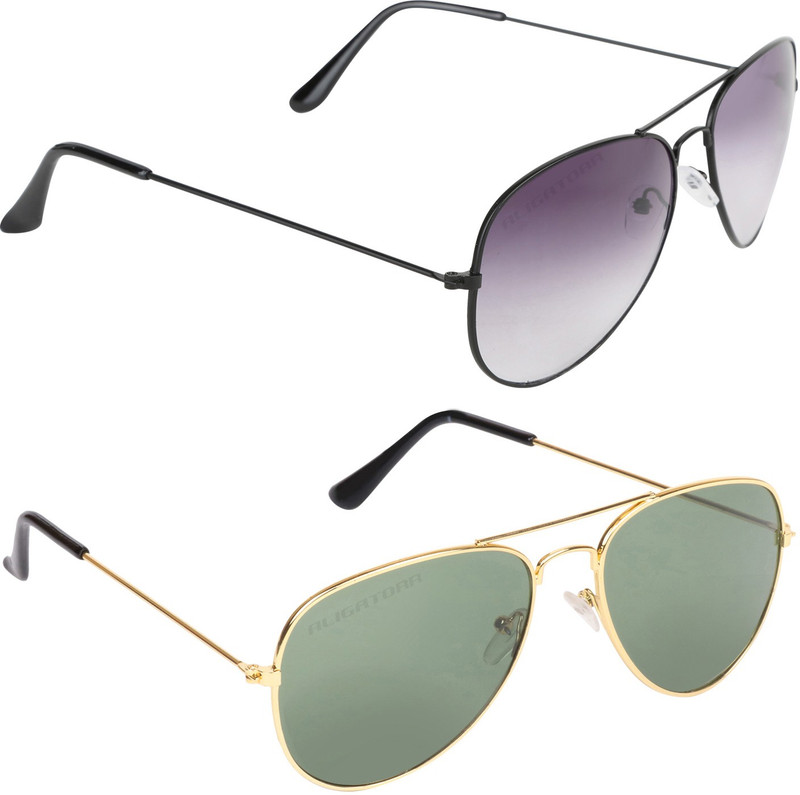 Aligatorr Aviator Sunglasses(Grey, Green)