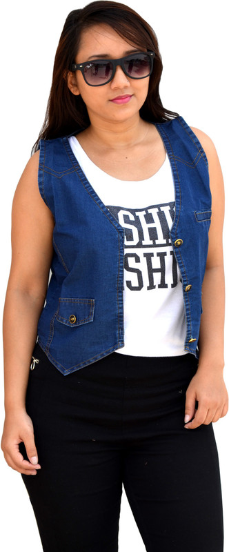 Aarti Collections Sleeveless Solid Women Denim Jacket