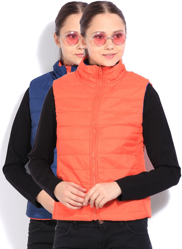 Flying Machine Sleeveless Solid Women Quilted Jacket