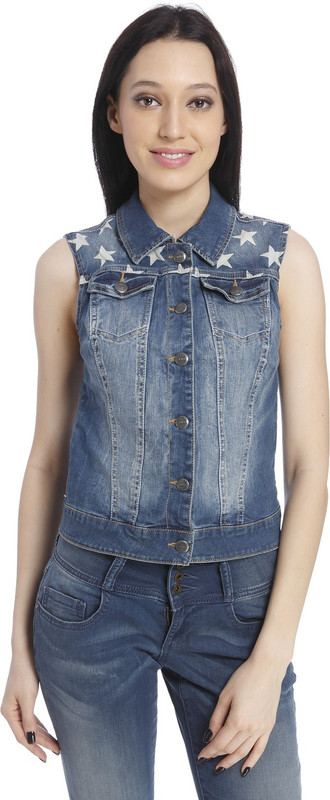 Only Sleeveless Self Design Women Denim Jacket