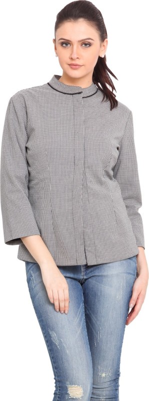 Trend Arrest 3/4 Sleeve Checkered Women Quilted Jacket